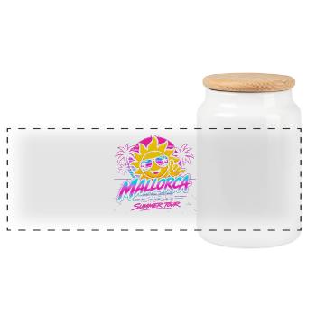 Mallorca Retro Neon Sonnenbild - Panorama Keksdose mit Holzdeckel - Weiß - Vorne