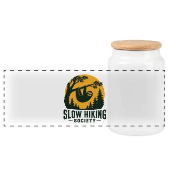 Slow Hiking Sloth  - Panoramic Cookie Jar with Wooden Lid - white - Front
