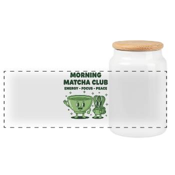 Morgens Matcha Club Energiefokus Frieden Matcha Tee - Panorama Keksdose mit Holzdeckel - Weiß - Vorne