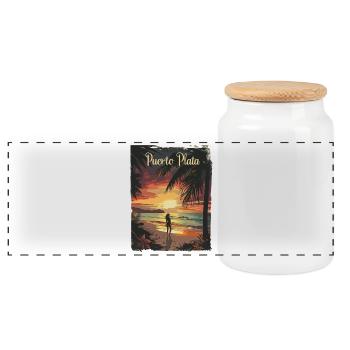 Puerto Plata Sonnenuntergang am Strand - Panorama Keksdose mit Holzdeckel - Weiß - Vorne