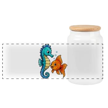 Underwater Friends Seahorses - Panoramic Cookie Jar with Wooden Lid - white - Front