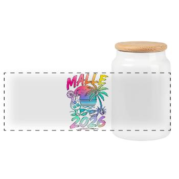 Malle 2026 Mallorca Holiday Party Summer - Panoramic Cookie Jar with Wooden Lid - white - Front