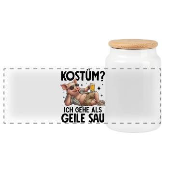 Kostüm Ich Gehe Als Geile Sau - Panorama Keksdose mit Holzdeckel - Weiß - Vorne