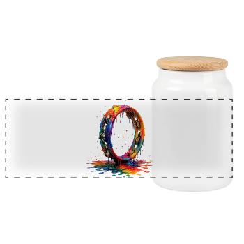 Tambourine with dripping paint - Panoramic Cookie Jar with Wooden Lid - white - Front