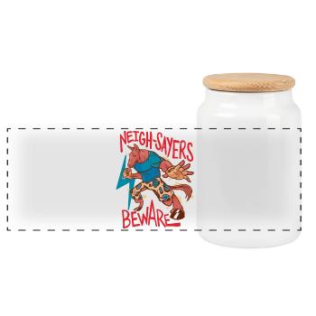 Cavalier, cavalier, cheval, sphémistes méfiants, méfiez-vous - Boîte à biscuits avec couvercle en bois - blanc - Devant