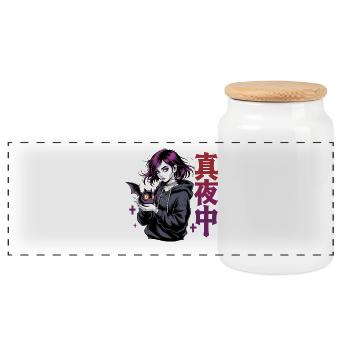 真夜中 Fille d’anime gothique Midnight Bat Gothic - Boîte à biscuits avec couvercle en bois - blanc - Devant