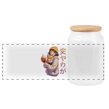  Odayaka 穏やか Anime Mädchen Mit Fuchs Kawaii - Panorama Keksdose mit Holzdeckel - Weiß - Vorne
