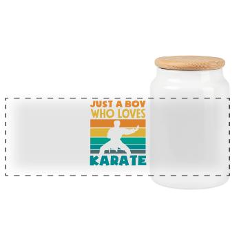 Nur ein Junge der Karate liebt Retro Kampfsport - Panorama Keksdose mit Holzdeckel - Weiß - Vorne