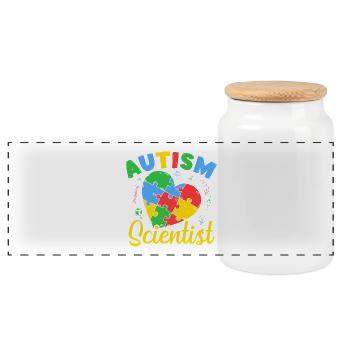Pre K Teacher Autism Scientist Kindergarten - Panoramic Cookie Jar with Wooden Lid - white - Front