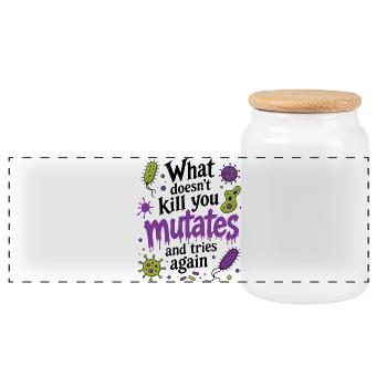 What Doesn't Kill You Mutates And Tries Again - Panoramic Cookie Jar with Wooden Lid - white - Front