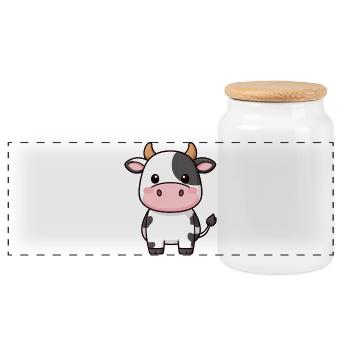 cute kawaii cow cow gift - Panoramic Cookie Jar with Wooden Lid - white - Front