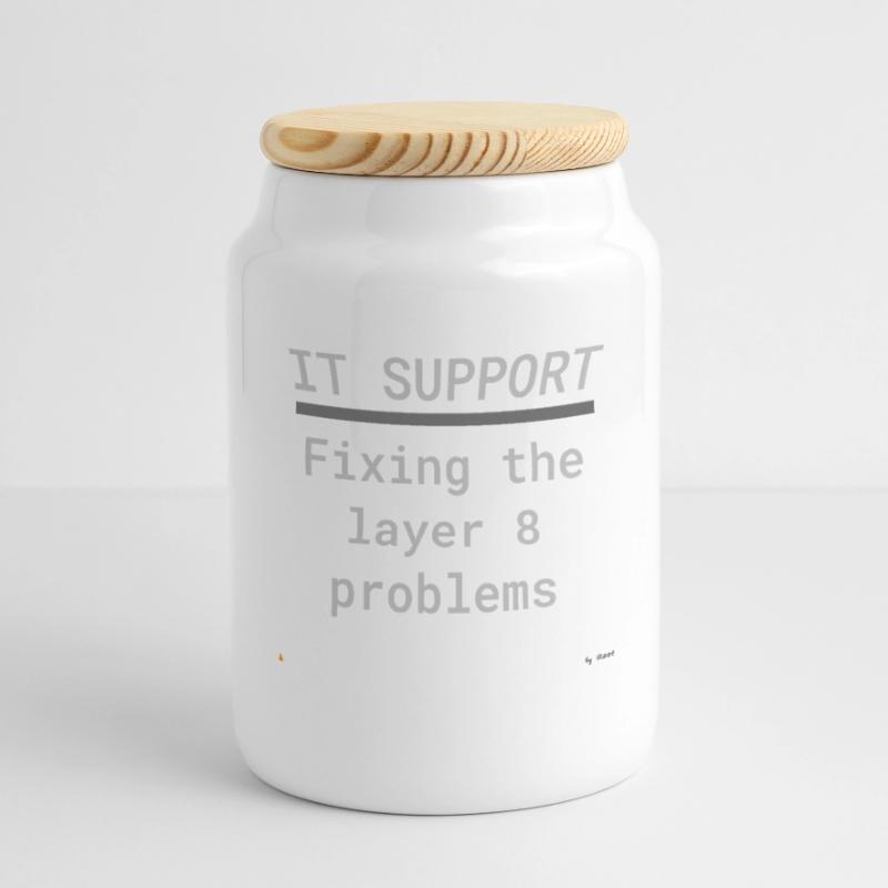 IT Support: Fixing Layer 8 Problems Panorama Keksdose mit Holzdeckel