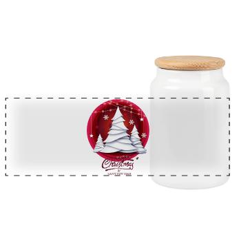 Rotes Weihnachtskugel mit weissen Tannenbäume - Panorama Keksdose mit Holzdeckel - Weiß - Vorne