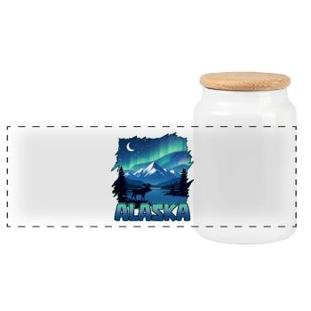 Alaska Lights Aurora Borealis Viewing Alaskan - Panoramic Cookie Jar with Wooden Lid - white - Front