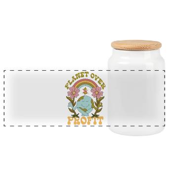 Ecologist Ecology Planet Over Profit - Panoramic Cookie Jar with Wooden Lid - white - Front