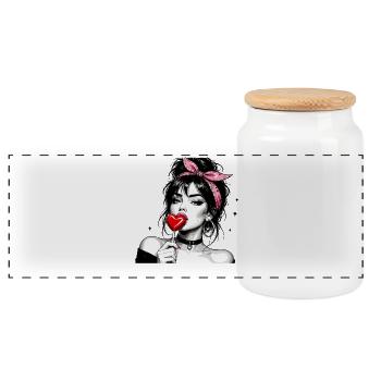 Rockabilly Girl With Heart Lollipop Retro Pin-Up - Boîte à biscuits avec couvercle en bois - blanc - Devant
