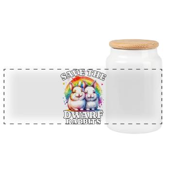 Zwergkaninchen Save Dwarf Rabbit - Panoramic Cookie Jar with Wooden Lid - white - Front