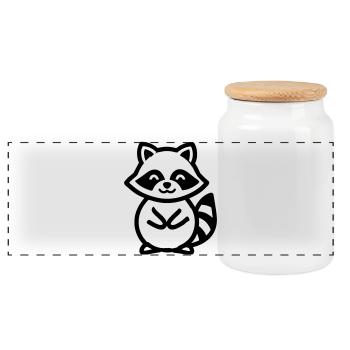 Raccoon - Panoramic Cookie Jar with Wooden Lid - white - Front