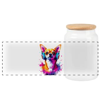 Chihuahua avec un casque - Boîte à biscuits avec couvercle en bois - blanc - Devant