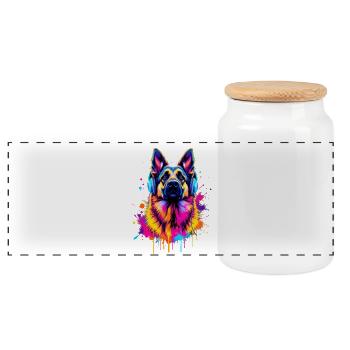 German Shepherd - Panoramic Cookie Jar with Wooden Lid - white - Front