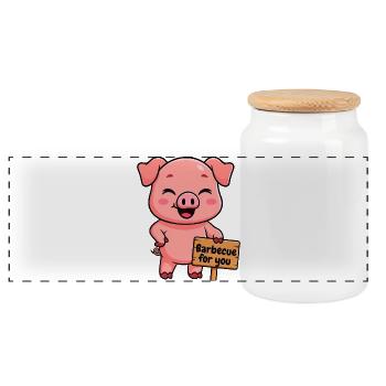 Ein freundliches Schwein läd zum Grillen ein - Panorama Keksdose mit Holzdeckel - Weiß - Vorne