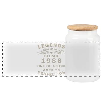 Cadeau d’anniversaire rétro vintage de juin 1986 - Boîte à biscuits avec couvercle en bois - blanc - Devant