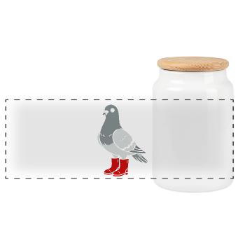 Dove in red boots - Panoramic Cookie Jar with Wooden Lid - white - Front