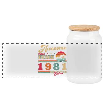 45. Geburtstag Geschenk Vintage Juni Jahrgang 1981 - Panorama Keksdose mit Holzdeckel - Weiß - Vorne