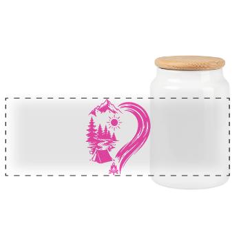 Heart Mountains Camping Nature Adventure - Panoramic Cookie Jar with Wooden Lid - white - Front