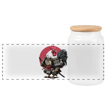 Rooster Samurai Armor - Panoramic Cookie Jar with Wooden Lid - white - Front