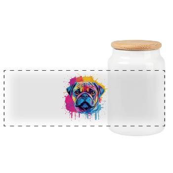 Portrait couleur Splash Carlin - Boîte à biscuits avec couvercle en bois - blanc - Devant