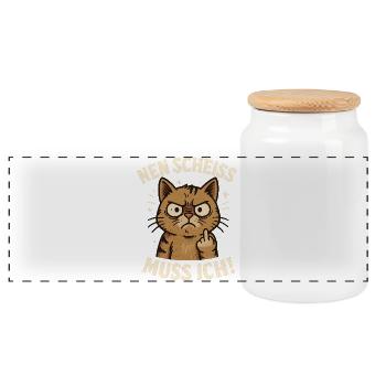 Nen Scheiss Muss Ich Katze - Panorama Keksdose mit Holzdeckel - Weiß - Vorne