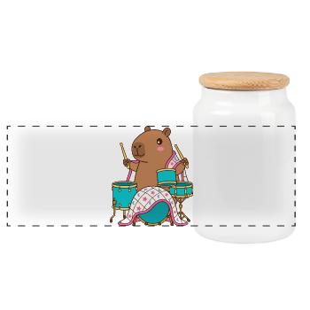 Drumming Capybara Parade - Little Drummer - Panoramic Cookie Jar with Wooden Lid - white - Front