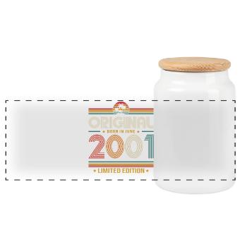 25. Geburtstag Geschenk Vintage Juni Jahrgang 2001 - Panorama Keksdose mit Holzdeckel - Weiß - Vorne