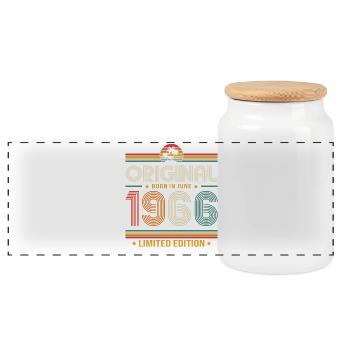 60th Birthday Gift Vintage June Vintage 1966 - Panoramic Cookie Jar with Wooden Lid - white - Front
