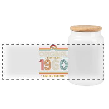 Cadeau pour le 66e anniversaire Vintage juin Années 1960 - Boîte à biscuits avec couvercle en bois - blanc - Devant