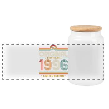 30th Birthday Gift Vintage June Vintage 1996 - Panoramic Cookie Jar with Wooden Lid - white - Front