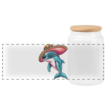Dolphin Funny Sombrero - Panoramic Cookie Jar with Wooden Lid - white - Front
