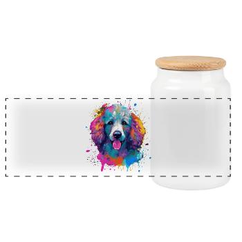 Poodle Splash Art Dog Colorful - Panoramic Cookie Jar with Wooden Lid - white - Front
