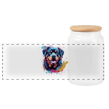 Rottweiler Hund Bunte Splash Art - Panorama Keksdose mit Holzdeckel - Weiß - Vorne