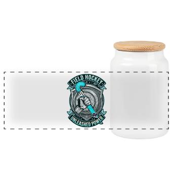 Field Hockey Stick Unleashed Power Crest - Panoramic Cookie Jar with Wooden Lid - white - Front