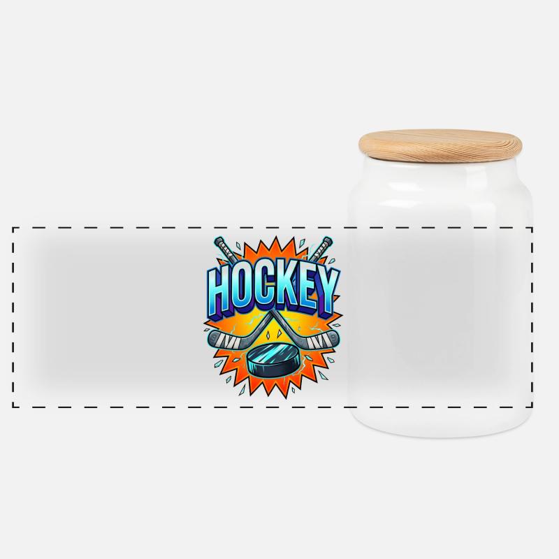 Eishockey Comic Style Schläger und Puck - Panorama Keksdose mit Holzdeckel - Weiß