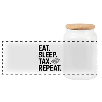 Eat. Sleep. Tax. Repeat. - Panoramic Cookie Jar with Wooden Lid - white - Front