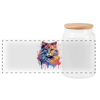 American Bobtail Cat Face - Panoramic Cookie Jar with Wooden Lid - white - Front