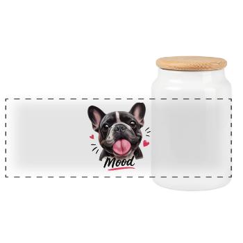  Mood Französische Bulldogge Lustiger Frenchie - Panorama Keksdose mit Holzdeckel - Weiß - Vorne