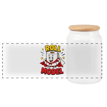 Super-héros drôle de papier toilette Roll Model - Boîte à biscuits avec couvercle en bois - blanc - Devant