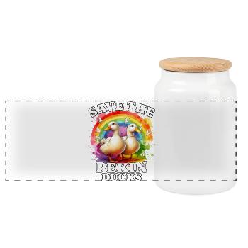 Pekingente Save Pekin Duck - Panorama Keksdose mit Holzdeckel - Weiß - Vorne