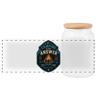 Le camping est la réponse au motif du feu de camp - Boîte à biscuits avec couvercle en bois - blanc - Devant
