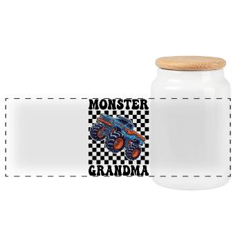 Monster Truck Blue Flames - Panoramic Cookie Jar with Wooden Lid - white - Front