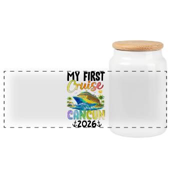 My First Cruise Cancun 2026 - Panoramic Cookie Jar with Wooden Lid - white - Front